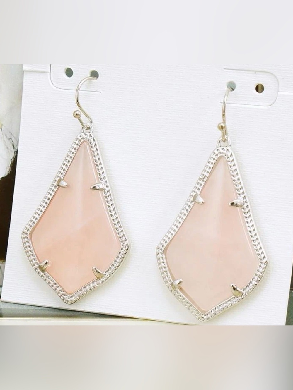 Kendra Scott Alex Earrings Rose Quartz Pink Silver Tone 2486